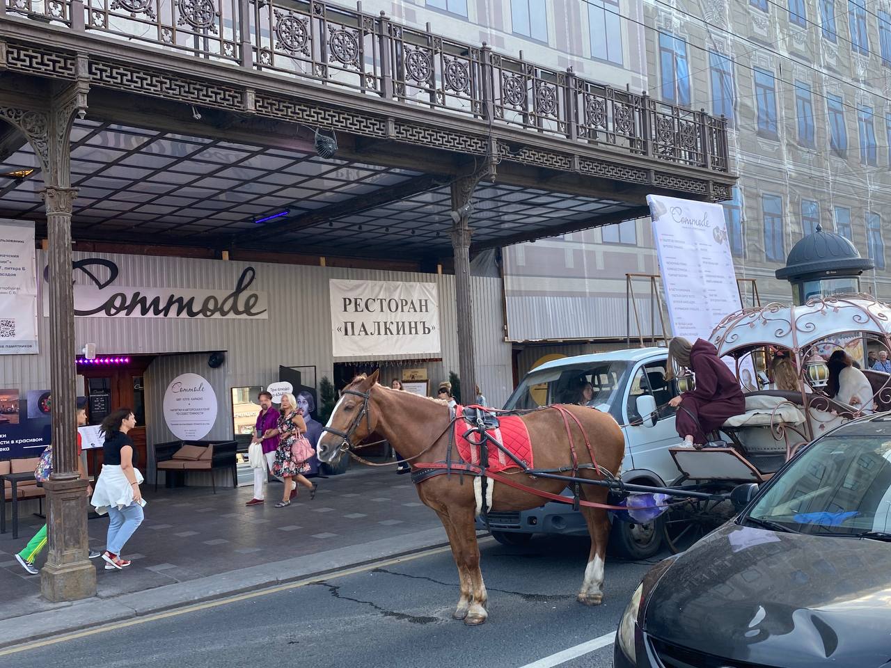 На Невском столкнулись две эпохи: карета с туристами и «Газель»